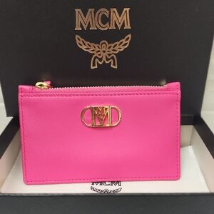 MCM *AUTHENTIC Fuchsia Card Holder with Gold Accent